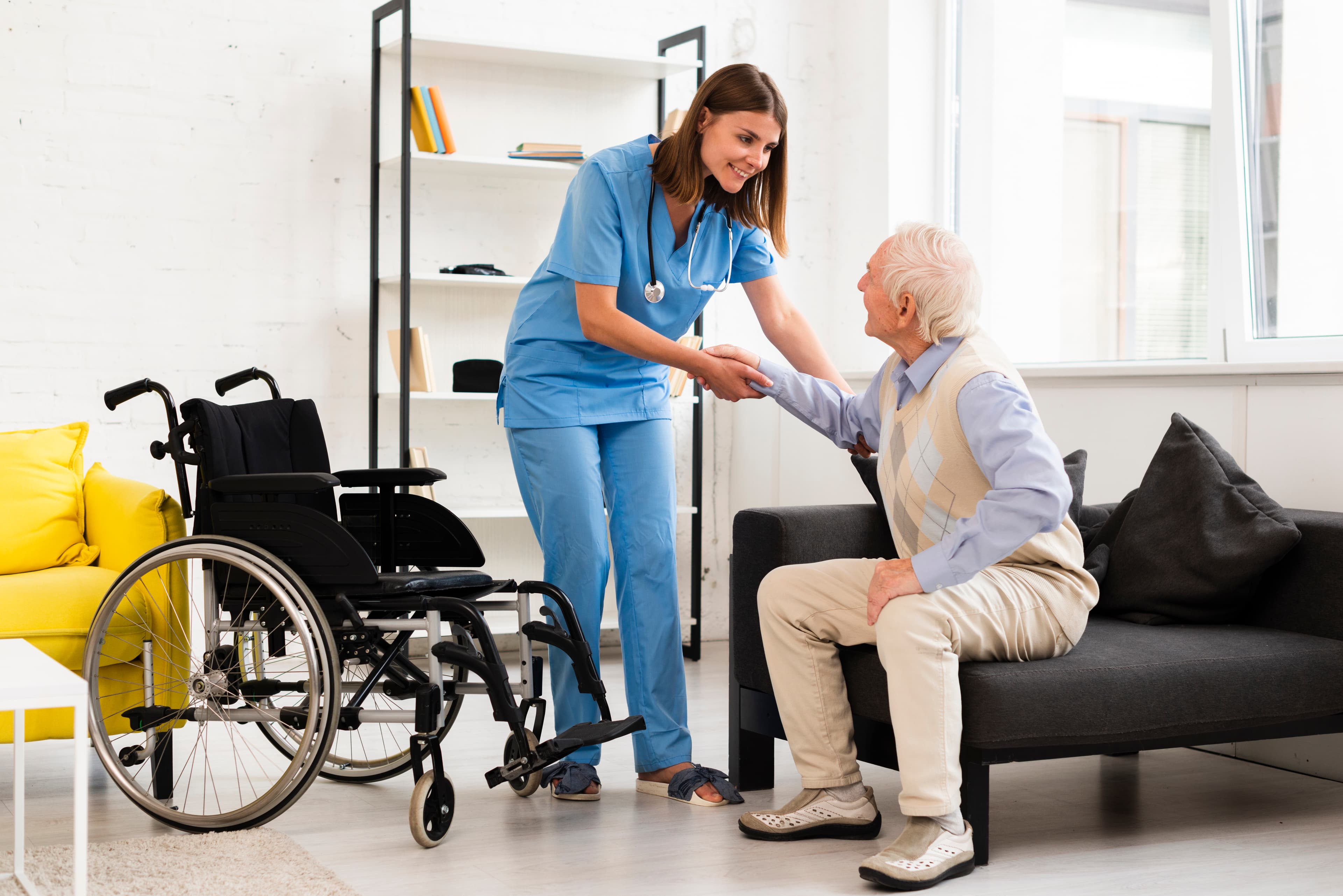 Agape caregiver helping senior client at home — compassionate in-home care